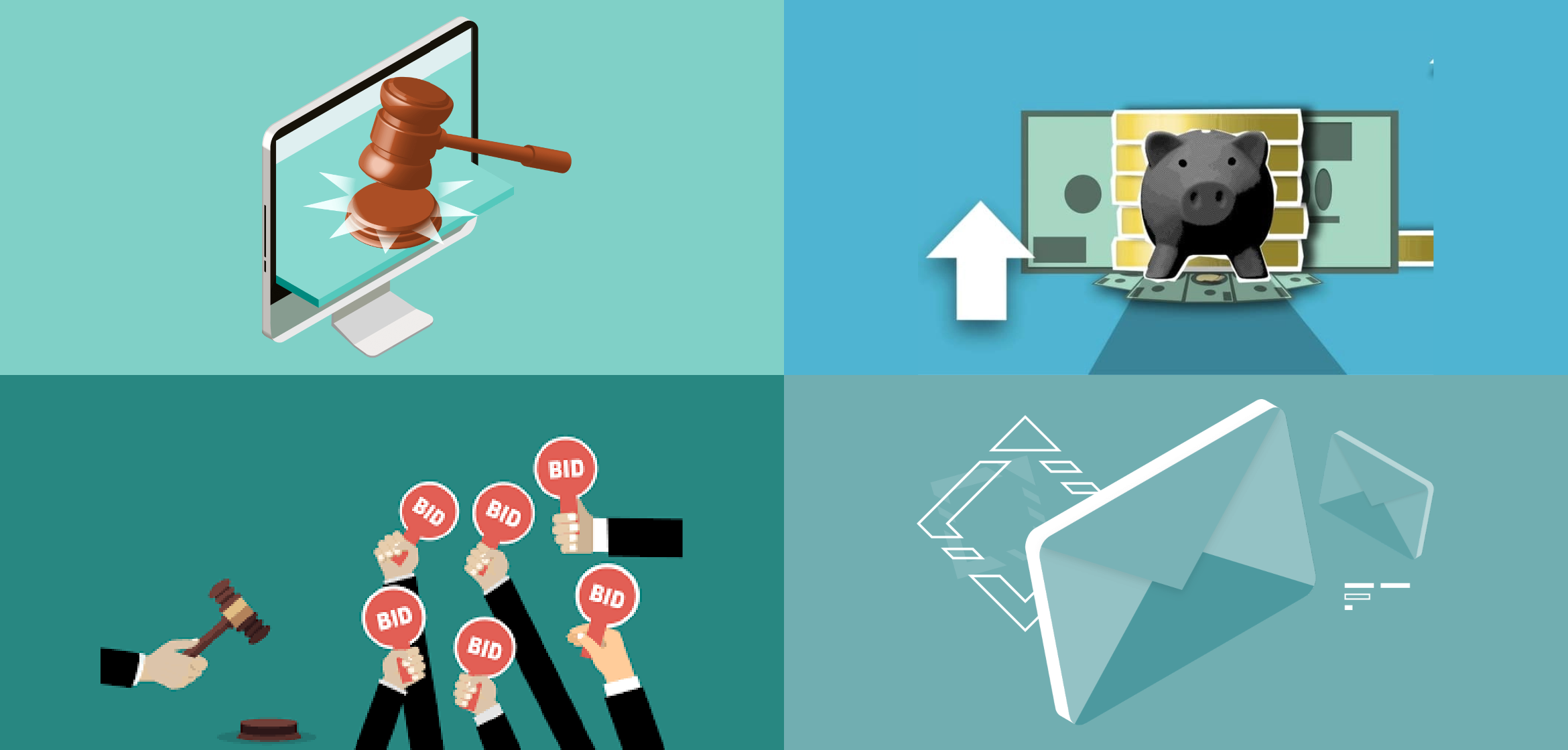 auction-led e-commerce platform Illustrations and icons
