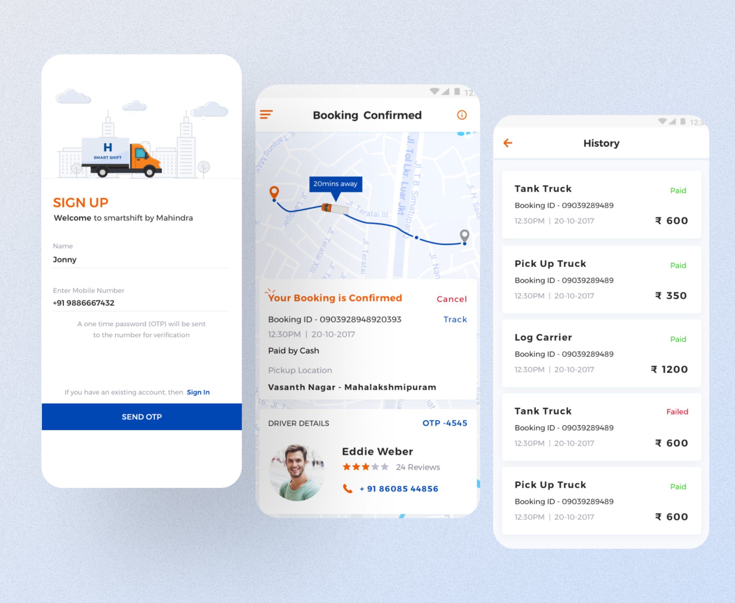 Smartshift Mobility and Travel Application UI/UX Design screen